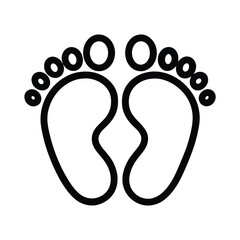 Simple outline baby footprints vector in black on white background.