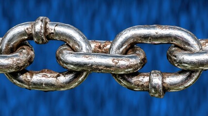 Chain set against a blue background illustrating the linear event timeline in blockchain business progress and development