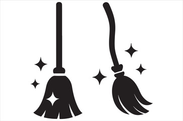 Set of black Halloween silhouettes. Collection of Halloween themed items in black bold graphic style with witches, pumpkins, scary characters. Vector illustration isolated on white background.