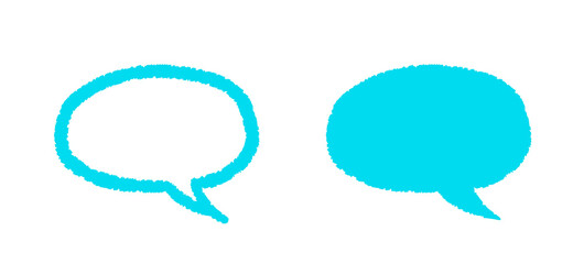 フリーハンドで描いたシンプルなフキダシのセット（水色）　手描きイラスト素材