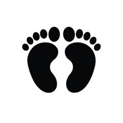 Baby footprints vector in black on white background.
