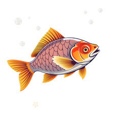 Fototapeta premium A cartoon fish is swimming in the water with bubbles