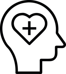 Obraz premium Vector art of human head silhouette with heart and plus sign representing mental health and wellbeing