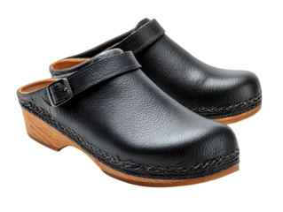 Pair of black leather clogs