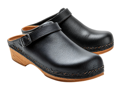 Pair of black leather clogs
