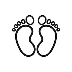 Simple outline baby footprints vector in black on white background.