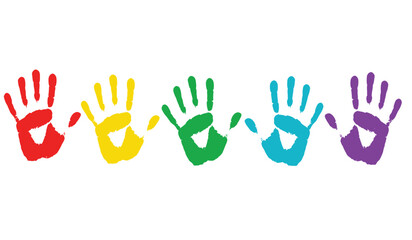 Colorful Handprints on White Background Representing Childhood Creativity Teamwork Diversity and Art Projects for Children in School or at Home