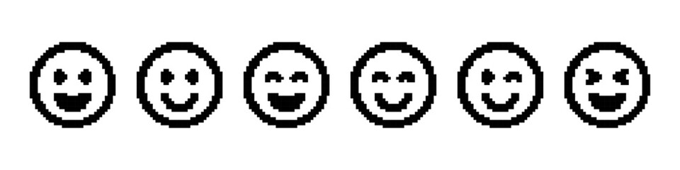 Set of pixel emoticons with different moods. Positive and negative emoji faces. Pixel art.