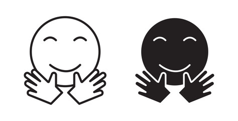 Hugging emoji icon . Vector illustration with stroke and fill on a white background.