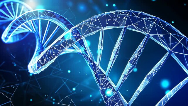 Futuristic Blue Double Helix, Polygonal Genetic Code Vector