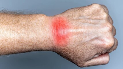 Wrist pain signal: red glow, injury marker, joint trouble, medical alert, muscle strain, motion issue, pressure point, chronic discomfort, physical symptom, stress reaction, health warning,