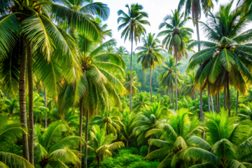 Lush tropical forest with palm trees and green foliage on white background ,PNG.AI Generated.