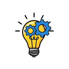 3d icon of lightbulb with gears representing innovative ideas and solutions isolated on transparent background with png file