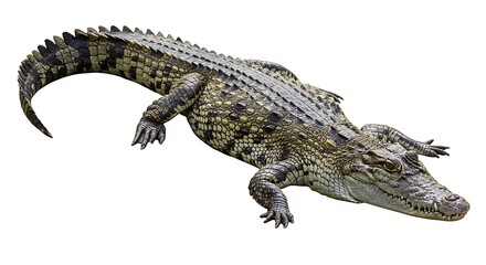 Naklejka premium Detailed Closeup of a Nile Crocodile Isolated on White Background