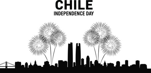 Chile independence day celebration with fireworks over the city skyline vector graphic design for national holiday and festive event