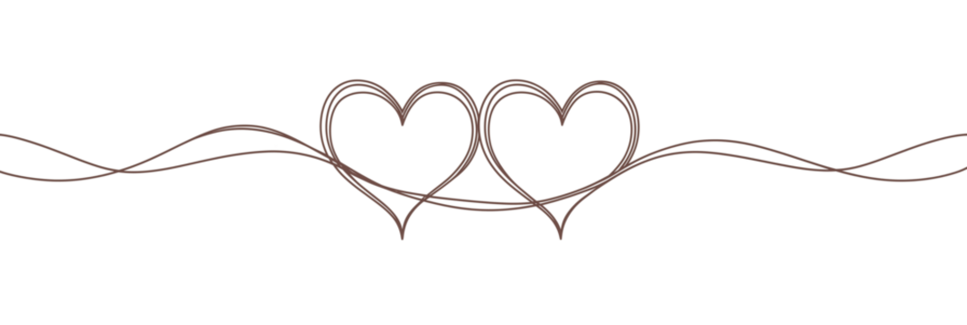 Two intertwined heart outlines with decorative lines