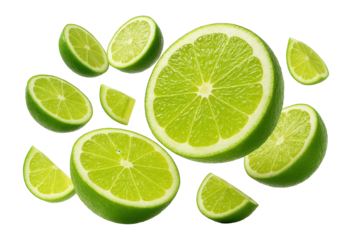 Perfect green citrus slices with shadows.