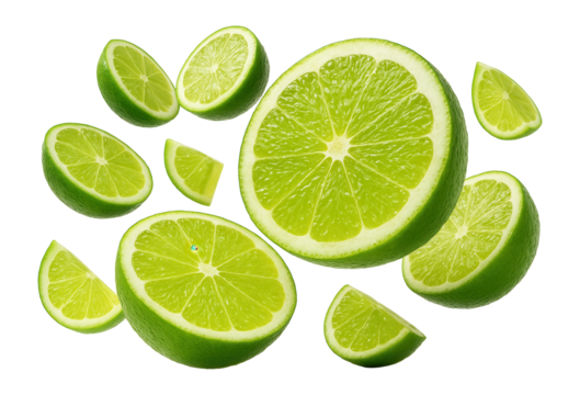 Perfect green citrus slices with shadows.
