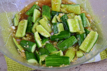 Asian crushed cucumber salad with garlic, soy sauce and sesame oil