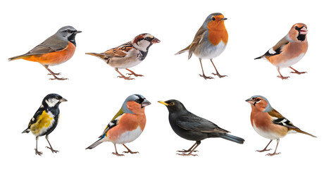 bird collection, isolated on white background.