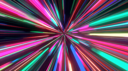 abstract radial burst of neon streaks converging center high energy 3D vector illustration concept scene visual for commercial design use high detail quality stock image illustration concept scene vis