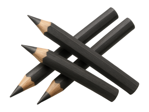 Three charcoal pencils with charcoal strokes.