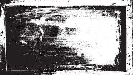 black and white grunge overlay distressed scratched effect frame, vector design on transparent background.