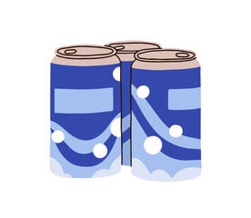 Soda drink cans. Metal tin bottles, aluminium jars with refreshing soda. Abstract cold summer beverage, water refreshment, natural liquid. Flat vector illustration isolated on white background