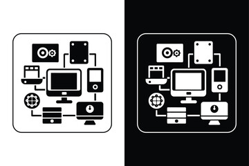 Flat Design Server Icons for Technology and Data Management.