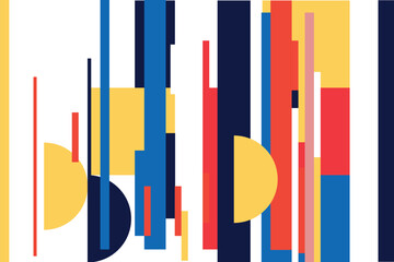 Seamless Abstract vector Geometric Pattern design in Bauhaus and mondrian style. Color Bright and modern. For Background, print, artwork and wallpaper.