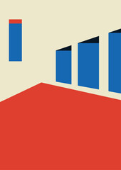 cover design set retro with abstract interior space. blue and red shapes.