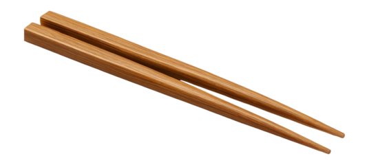 Pair of wooden chopsticks lying parallel, ready for use in Asian cuisine.
