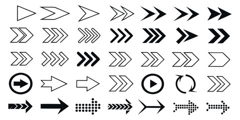 Diverse set of modern arrow icons in various styles, perfect for UI design, web graphics, and data visualization