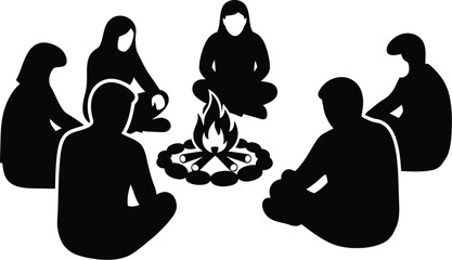 A group of people are sitting around a campfire, enjoying the warmth and sharing stories