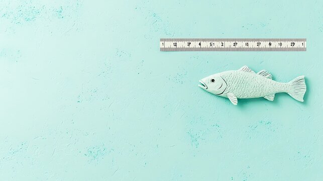 Fish ruler and toy on a light blue background