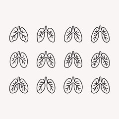 hand drawn vector set - Lung Icons Set – Medical Respiratory Outline Vector Pattern