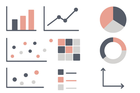 Diverse data visualization charts and graphs with modern glowing aesthetic on dark background