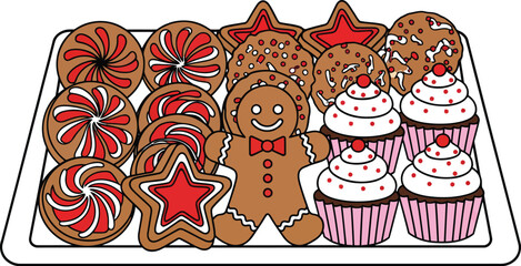 Christmas Cookies and Cupcakes, Festive Holiday Treats Platter, Delicious Christmas Baked Goods, Assorted Christmas Sweets, Holiday Dessert Selection