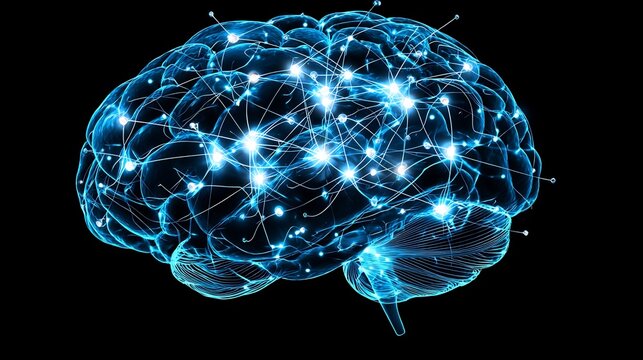 Inner workings of a human brain showing neurons firing and connecting sending electrical impulses across the vast network of the nervous system