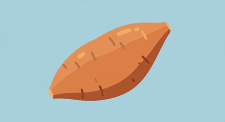 Orange Sweet Potato on Light Blue Background Flat Illustration