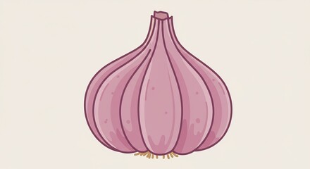 Single Pink Garlic Bulb on Creamy Background Cooking Ingredient