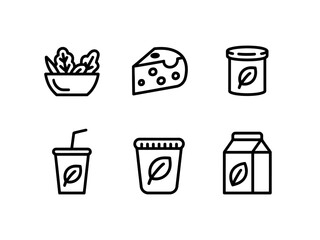 Healthy Food Icons Vector Illustration Representing Salad Cheese Yogurt Smoothie Juice and Milk for Food and Beverage Concepts