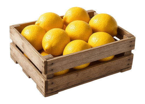 Fresh lemons in a wooden crate. - Powered by Adobe