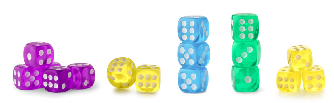 Set of colorful dices on white background