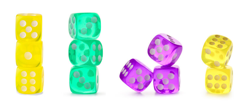 Set of colorful dices on white background