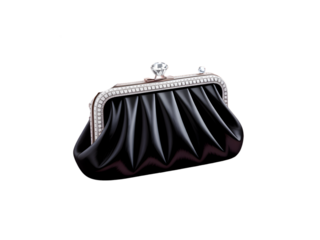 Black satin clutch with diamond clasp isolated on a transparent background accessory