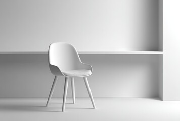 Single chair in minimalist white space, quiet beauty of simple design