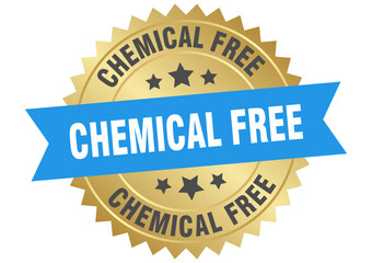 chemical free. chemical free round blue and gold label isolated on transparent background