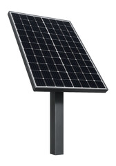 Large solar panel installed on a square metal pole.