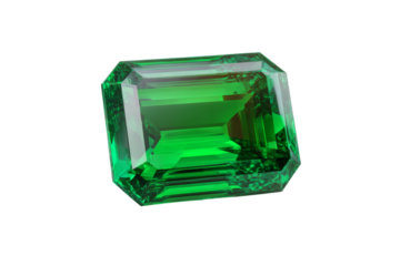 A green gemstone is sitting on a white background